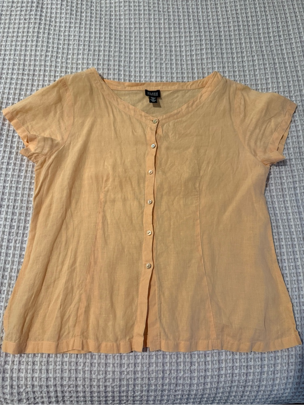 Eileen Fisher linen Short-Sleeve Button Front Top Size Extra Small